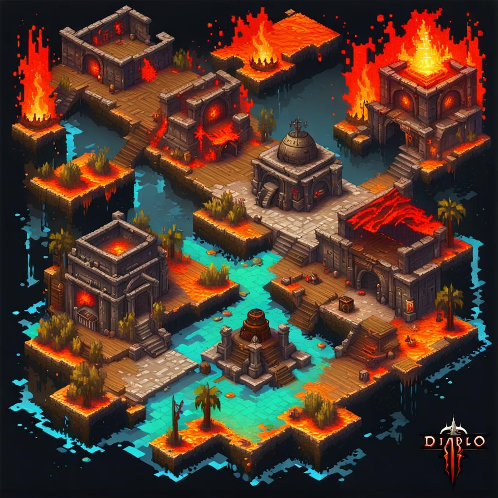Colorful Pixel Art Diablo 2 Game Map
