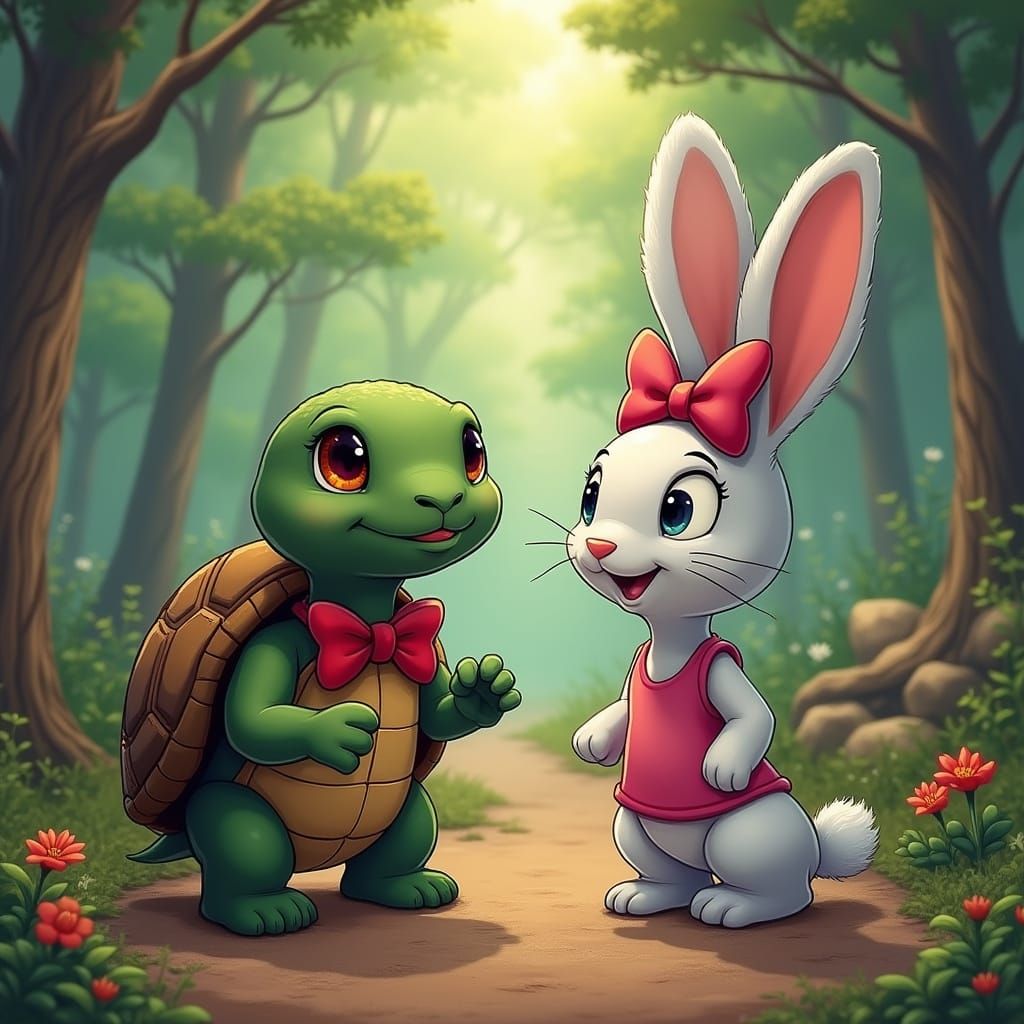 Forest Animals Watch Tortoise and Rabbit Race