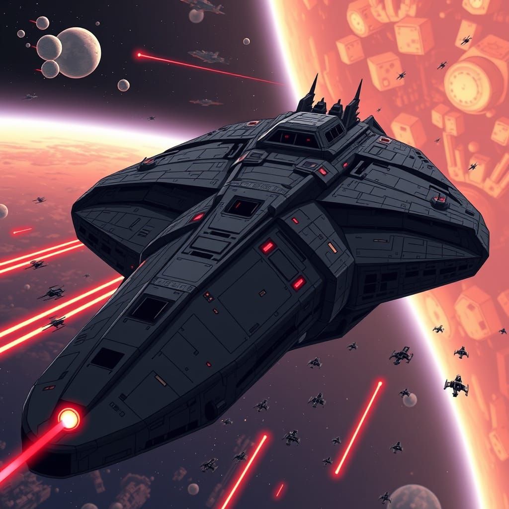 Surreal Anime Space Station with Swarming Fleets in Cinemati...