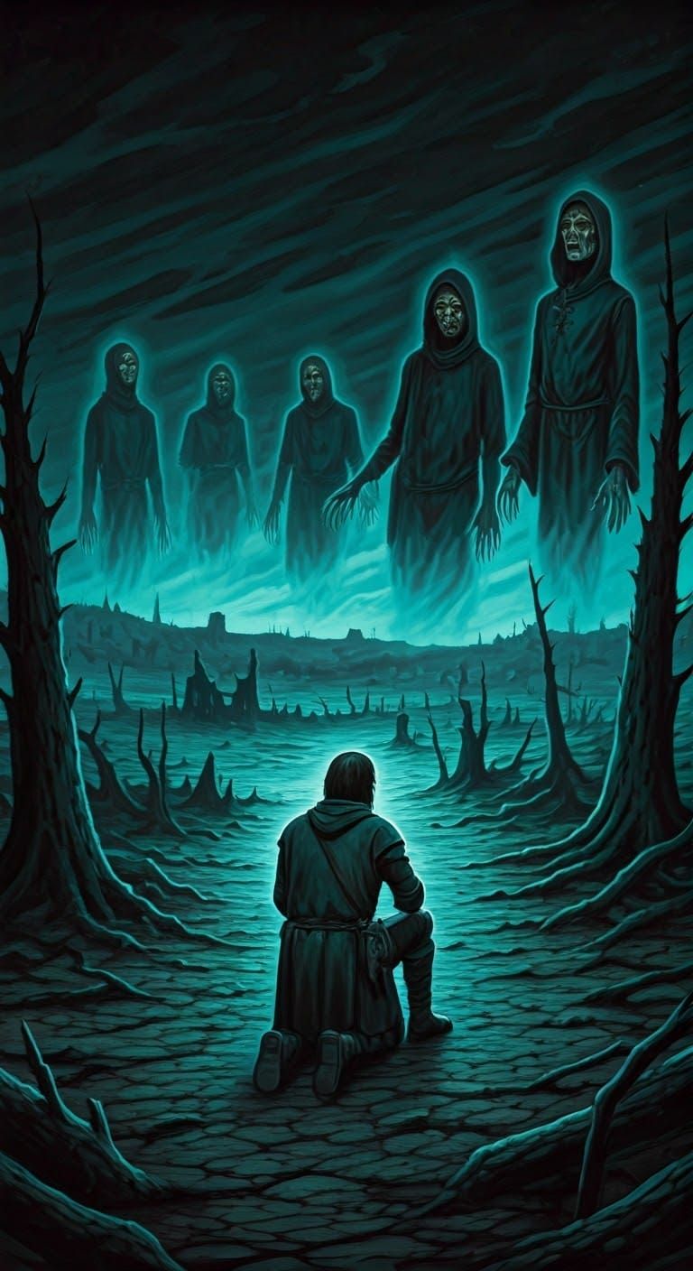 Desolate Battlefield: 1970s Dark Fantasy Art