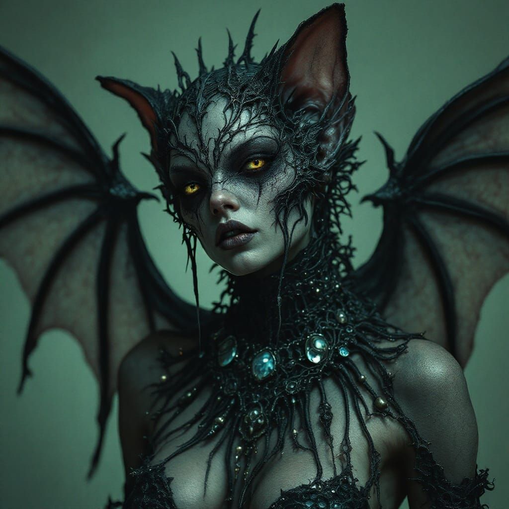 Gothic Bat Transformation with Macramee Necklace