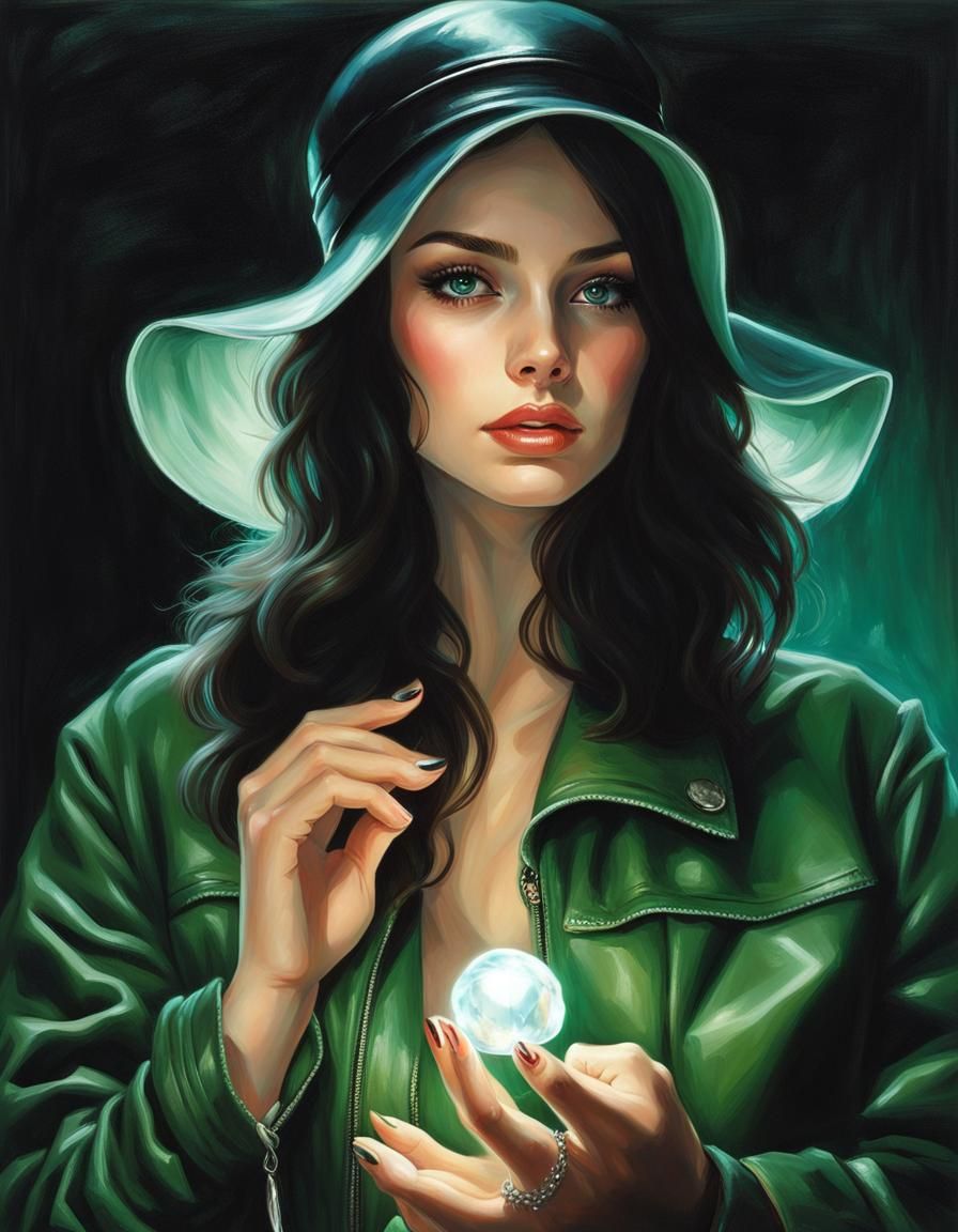 Girl with Glowing Jewel in Dark Cabin