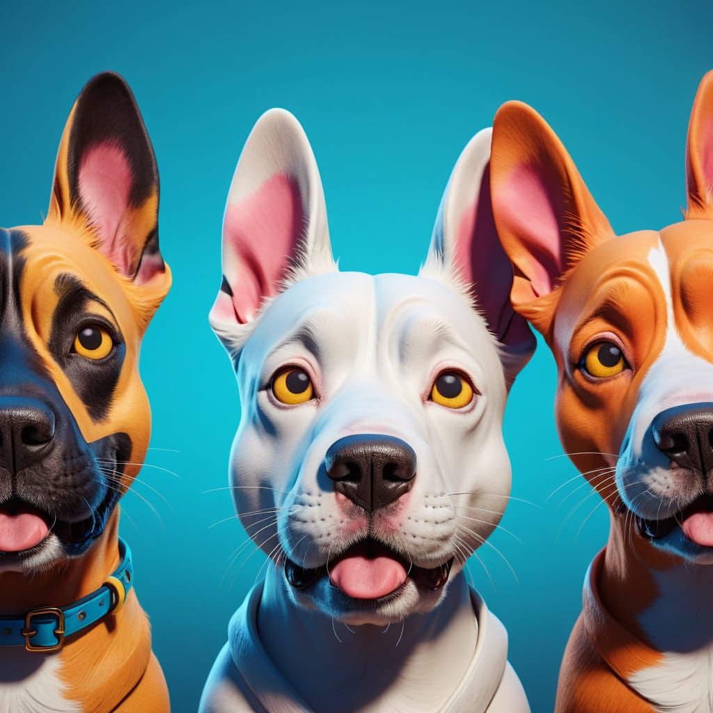 Three Playful Dogs Covering Senses in Cartoon Style