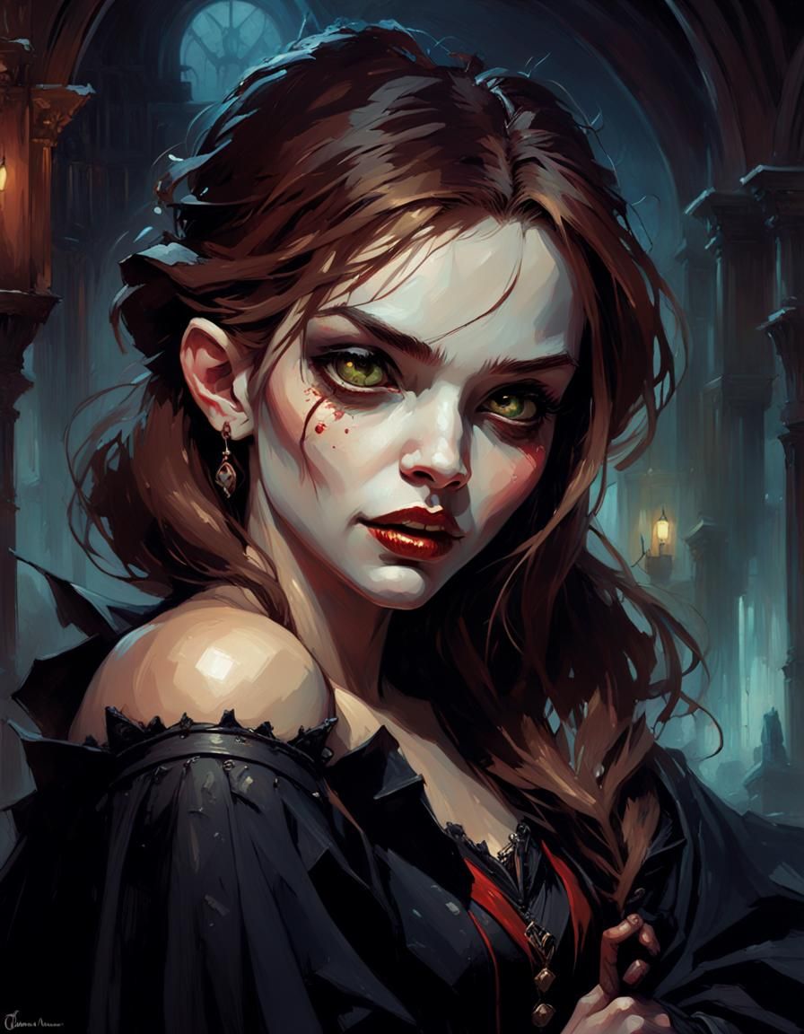 Vampire Woman in Dreamy Hyperrealistic Adventure Comic Style