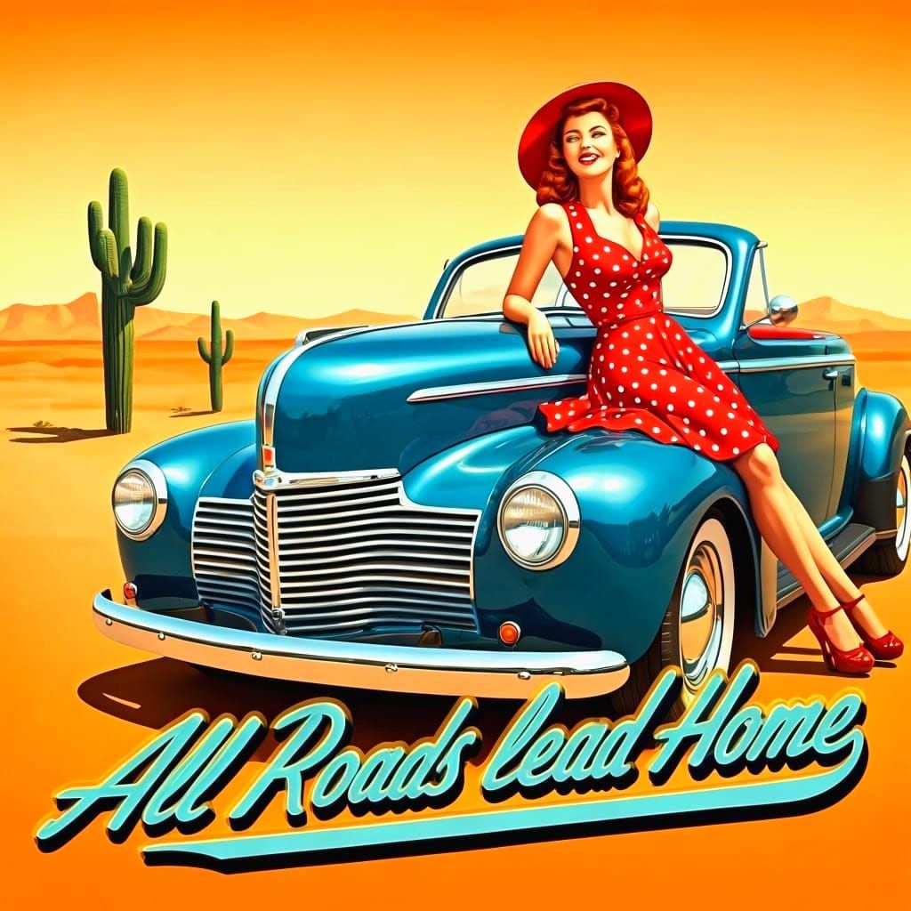 Vintage Pin-Up Poster of Woman in Desert