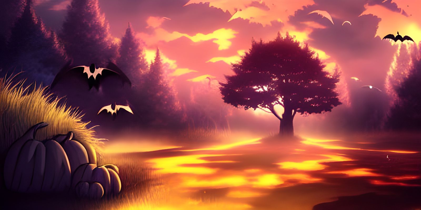 Spooky Anime Forest with Ravens and Ghosts
