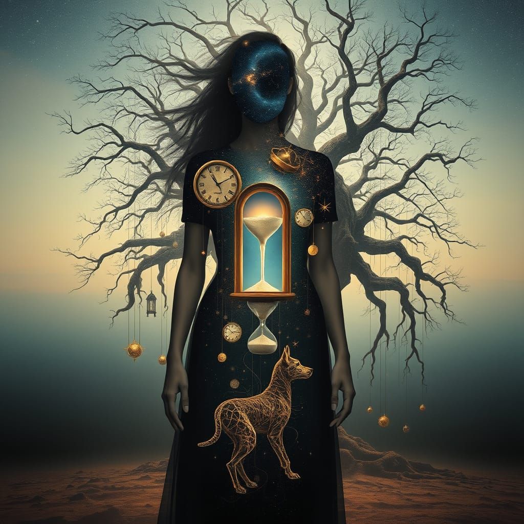 Ethereal Goddess Surrounded by Celestial Portals and Timeles...