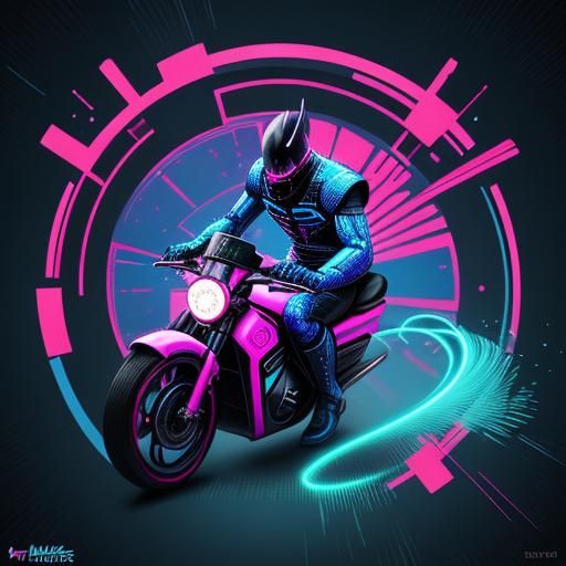 Wizard Rides Motorcycle in Retro-Futuristic Pop Art