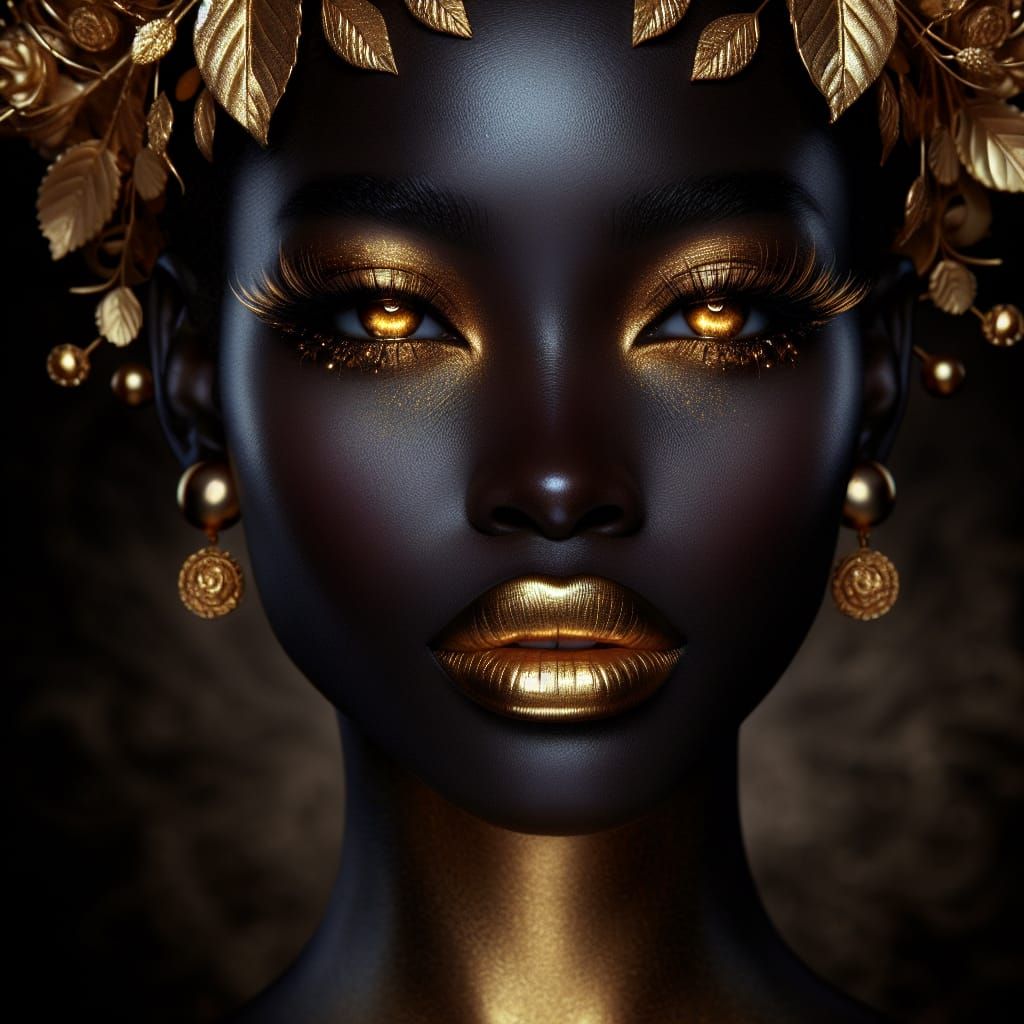 Golden Goddess Portrait with Metallic Makeup