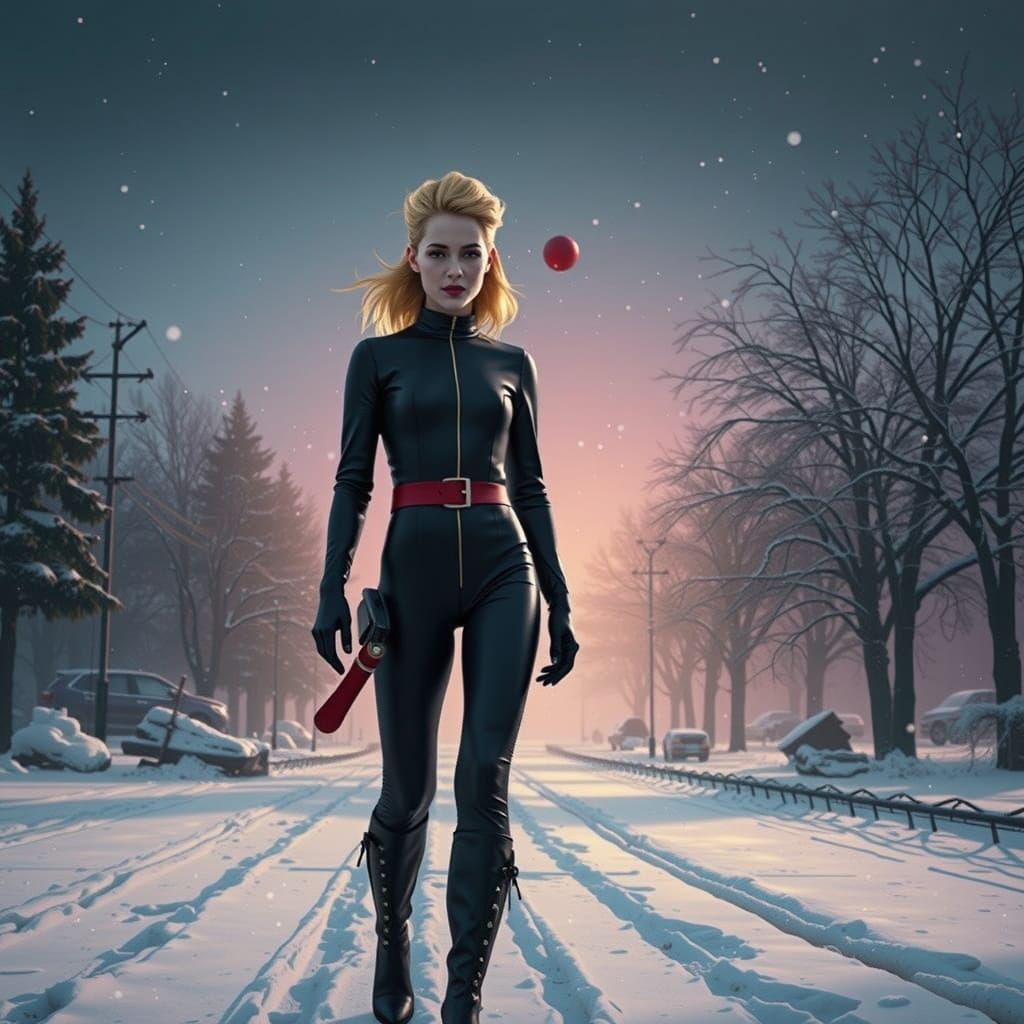 Futuristic Femme Fatale in Black Latex and Red Leather