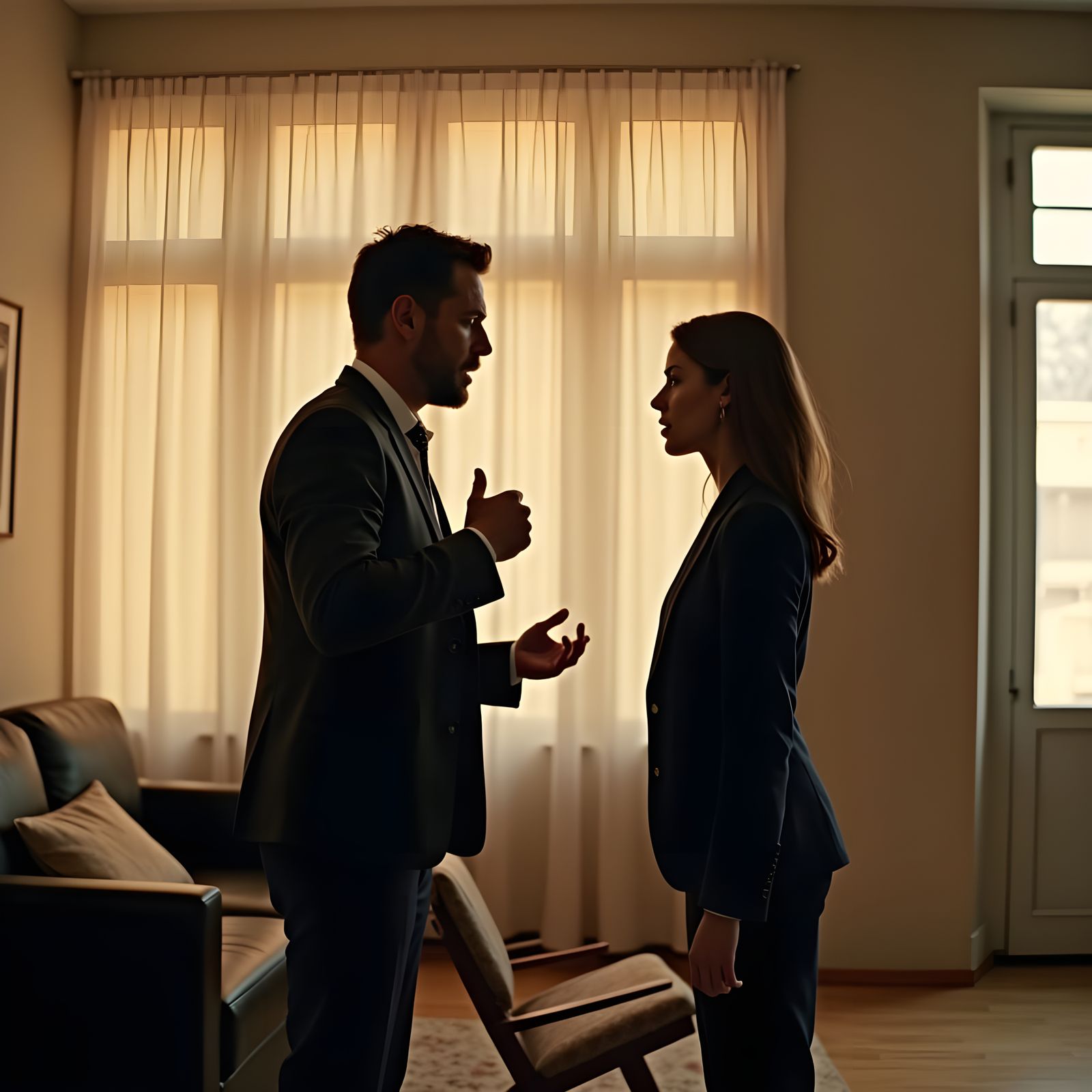 Couple in a Heated Argument in a Modern Apartment