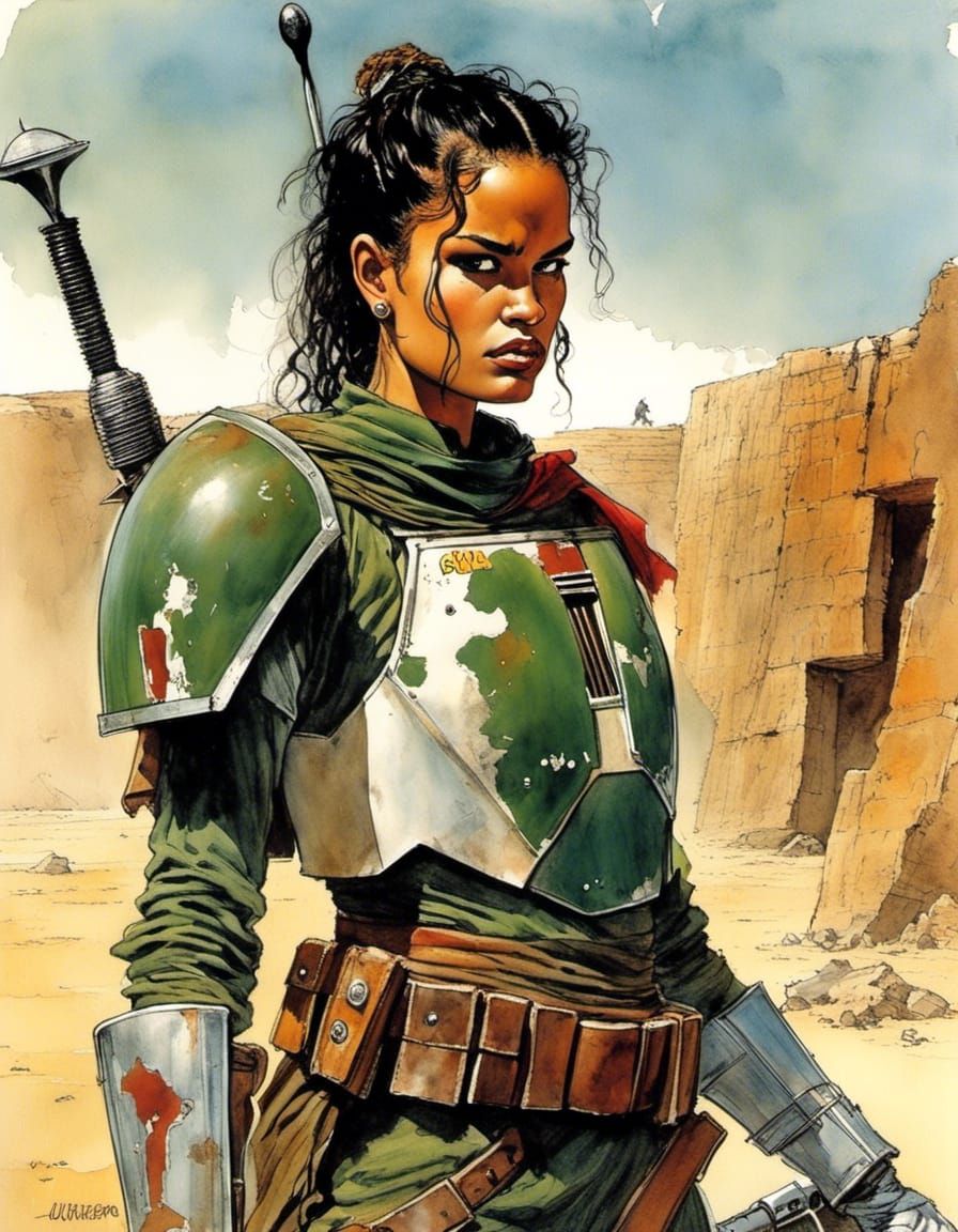 Female Boba Fett Portrait in Comic Book Style