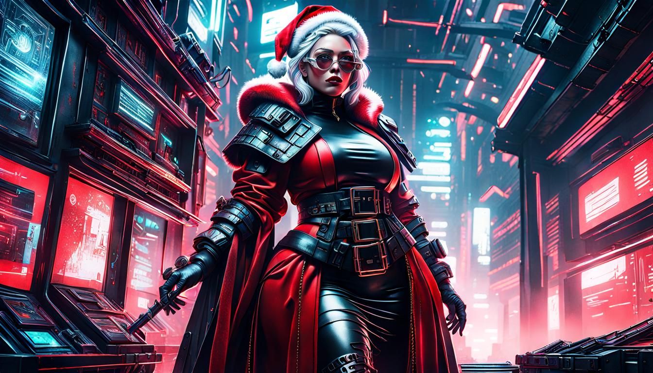 Cyberpunk Mrs. Claus in Dramatic Digital Painting