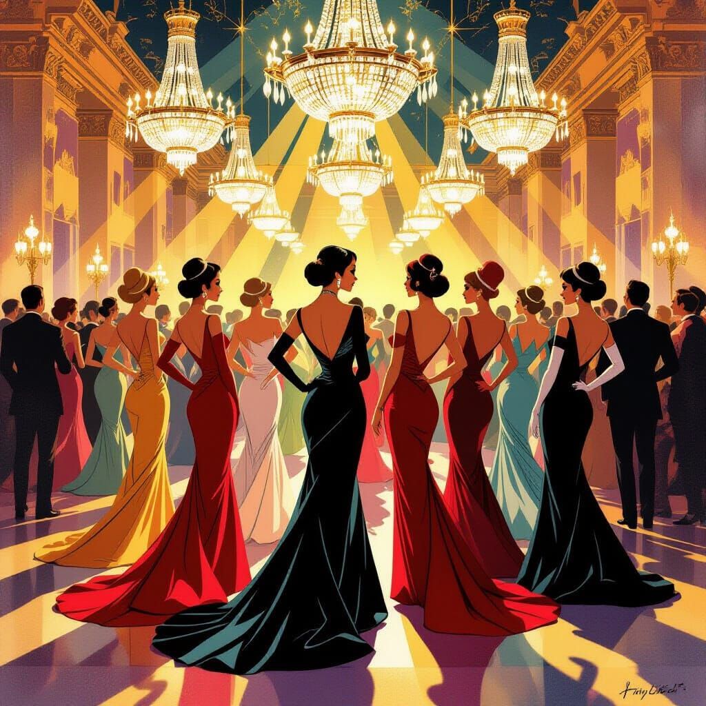Art Deco Ladies at Society Ball in Surreal Vintage Style