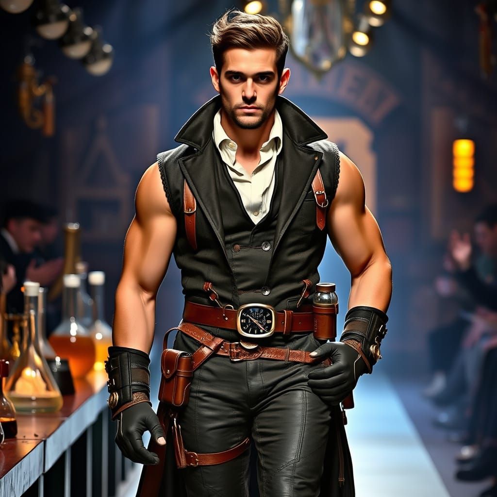 Steampunk Vampire Hunter Struts Victorian Laboratory Catwalk