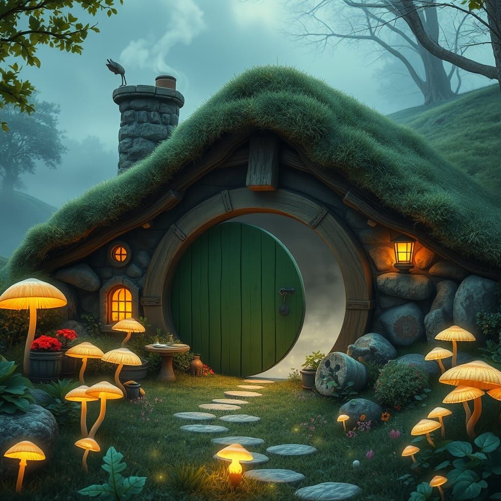 Whimsical Hobbit Hole with Waterwheel Door