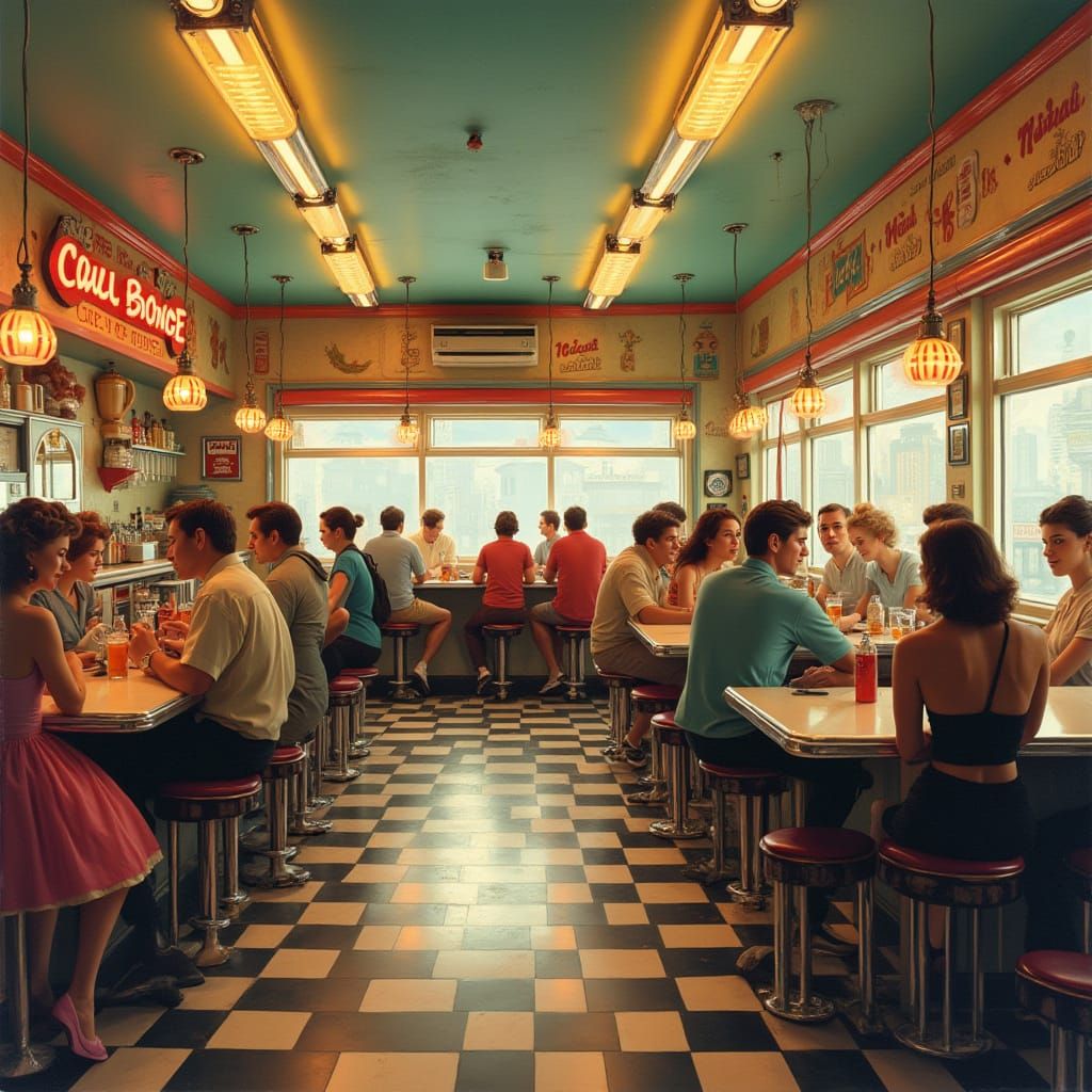 Nostalgic 1950s Soda Shop Scene