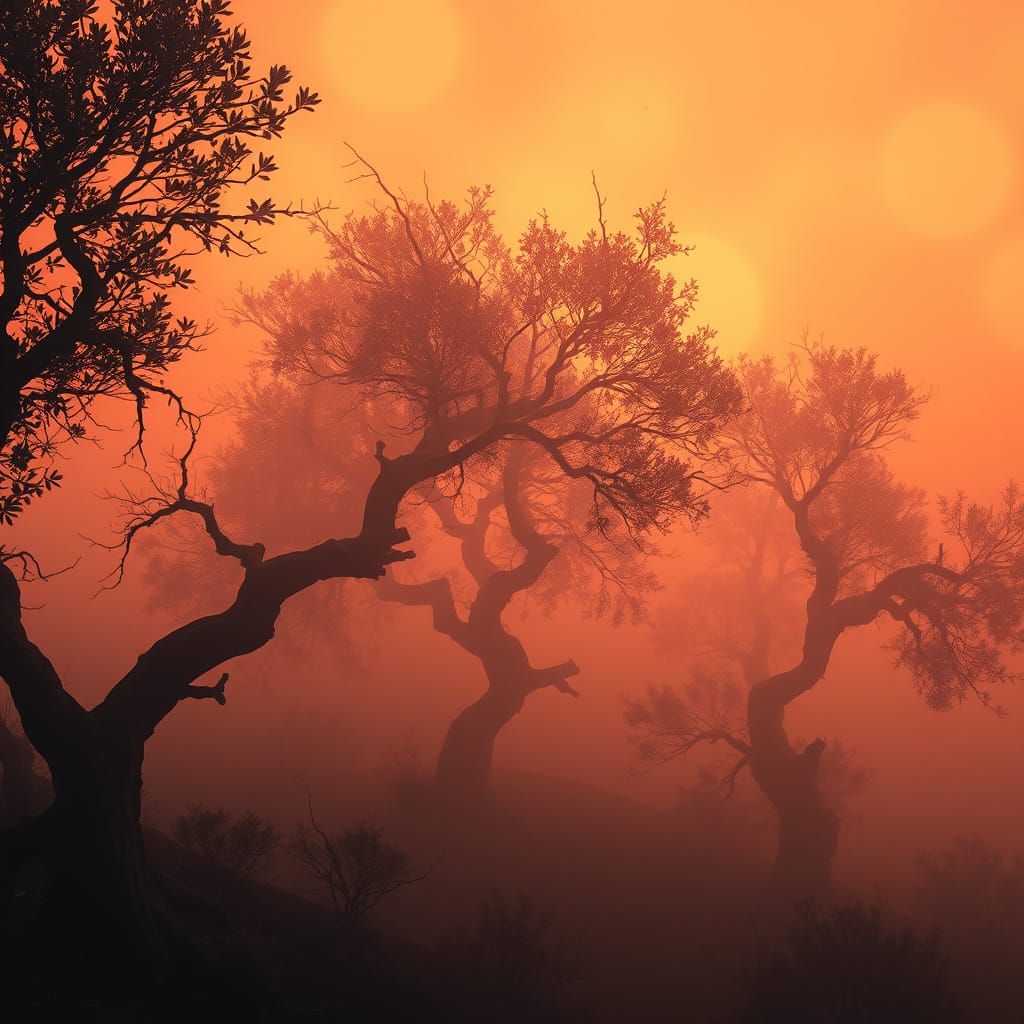 Un extraño paisaje de bruma muy densa en el ocaso