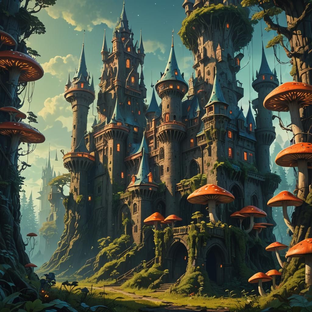 Fantasy Castle in Mystical Forest: Digital Matte Painting
