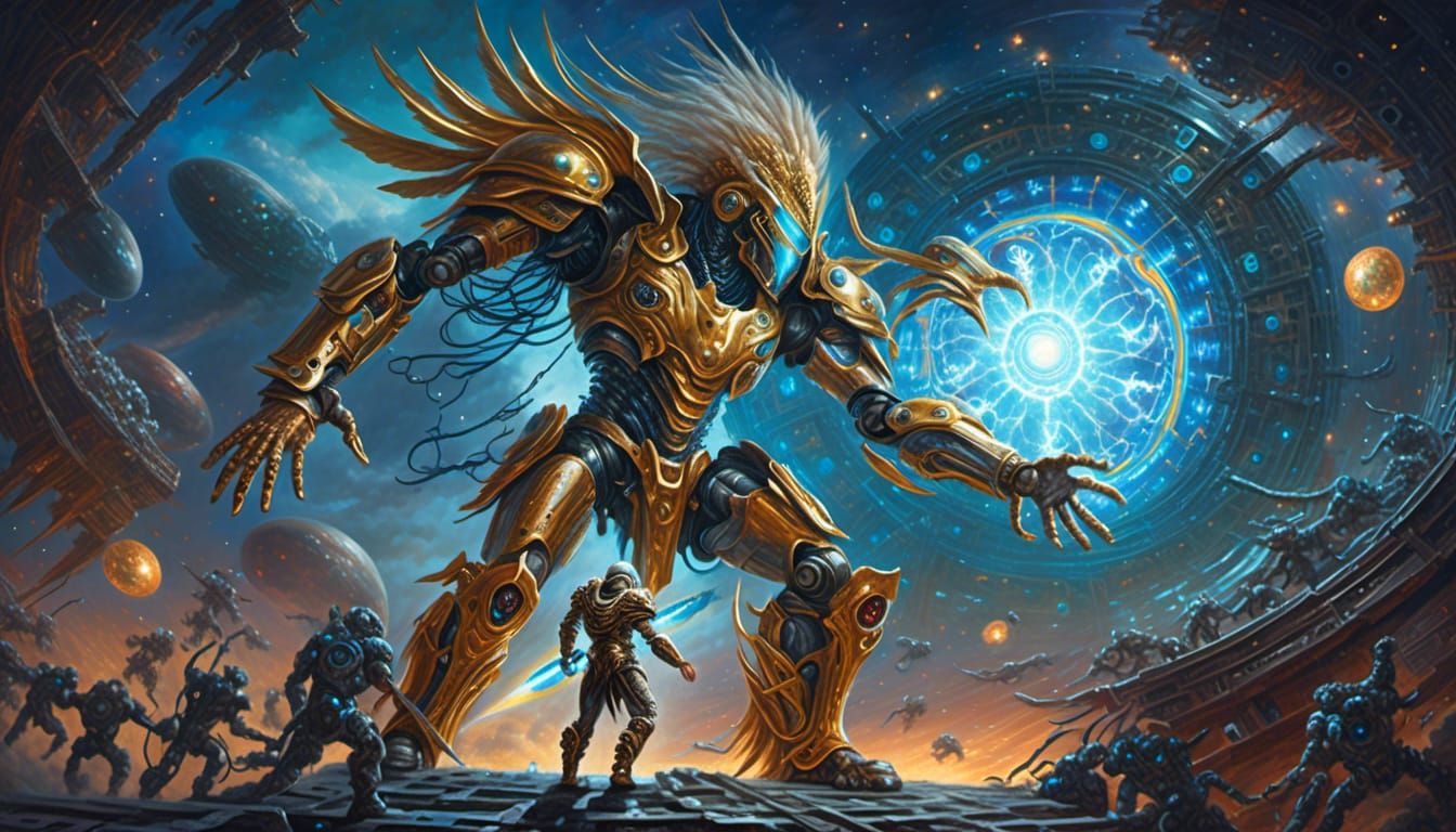 Achilles in Cybernetic Armor Battles Space Monsters