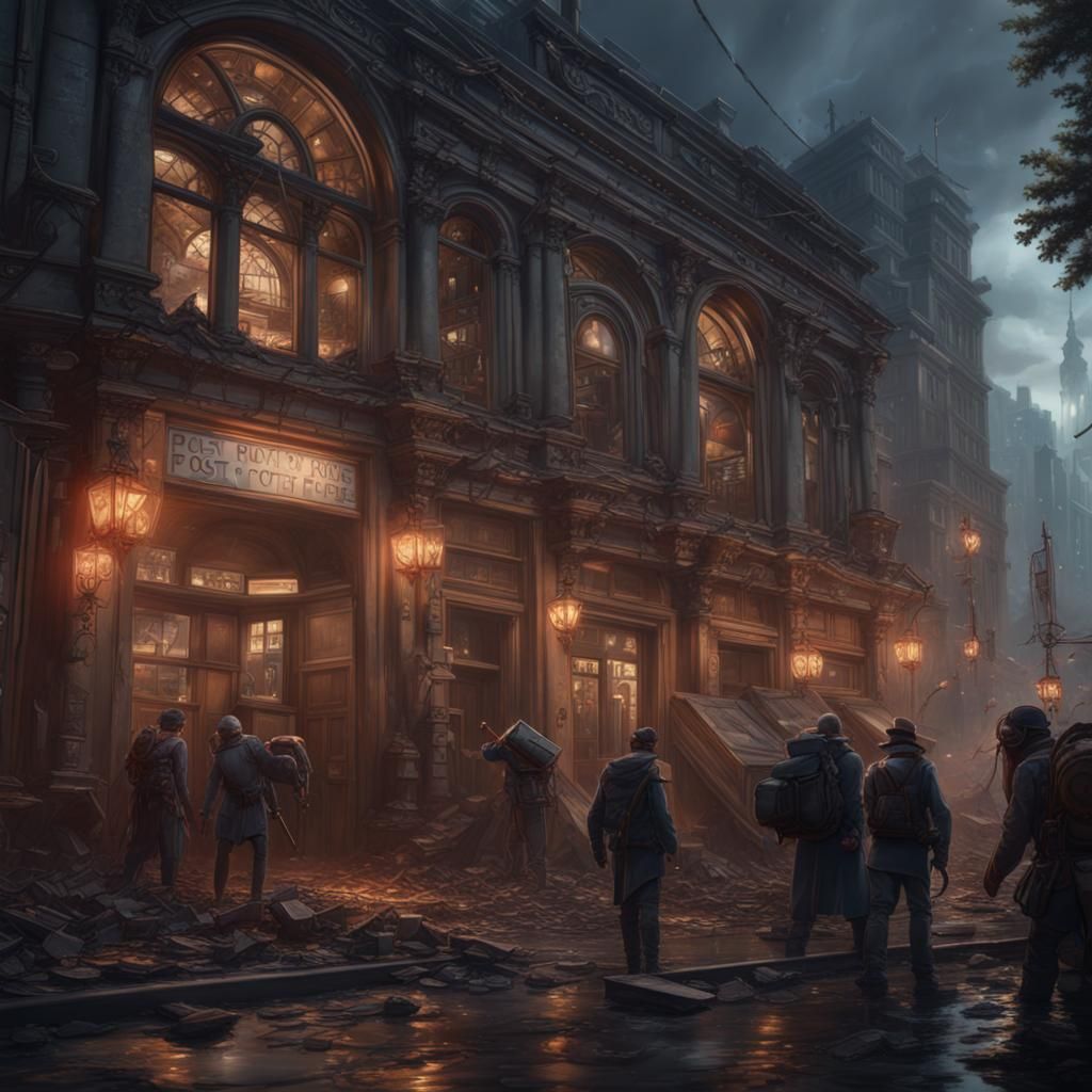 Riot Chaos at the Post Office: Detailed Matte Painting