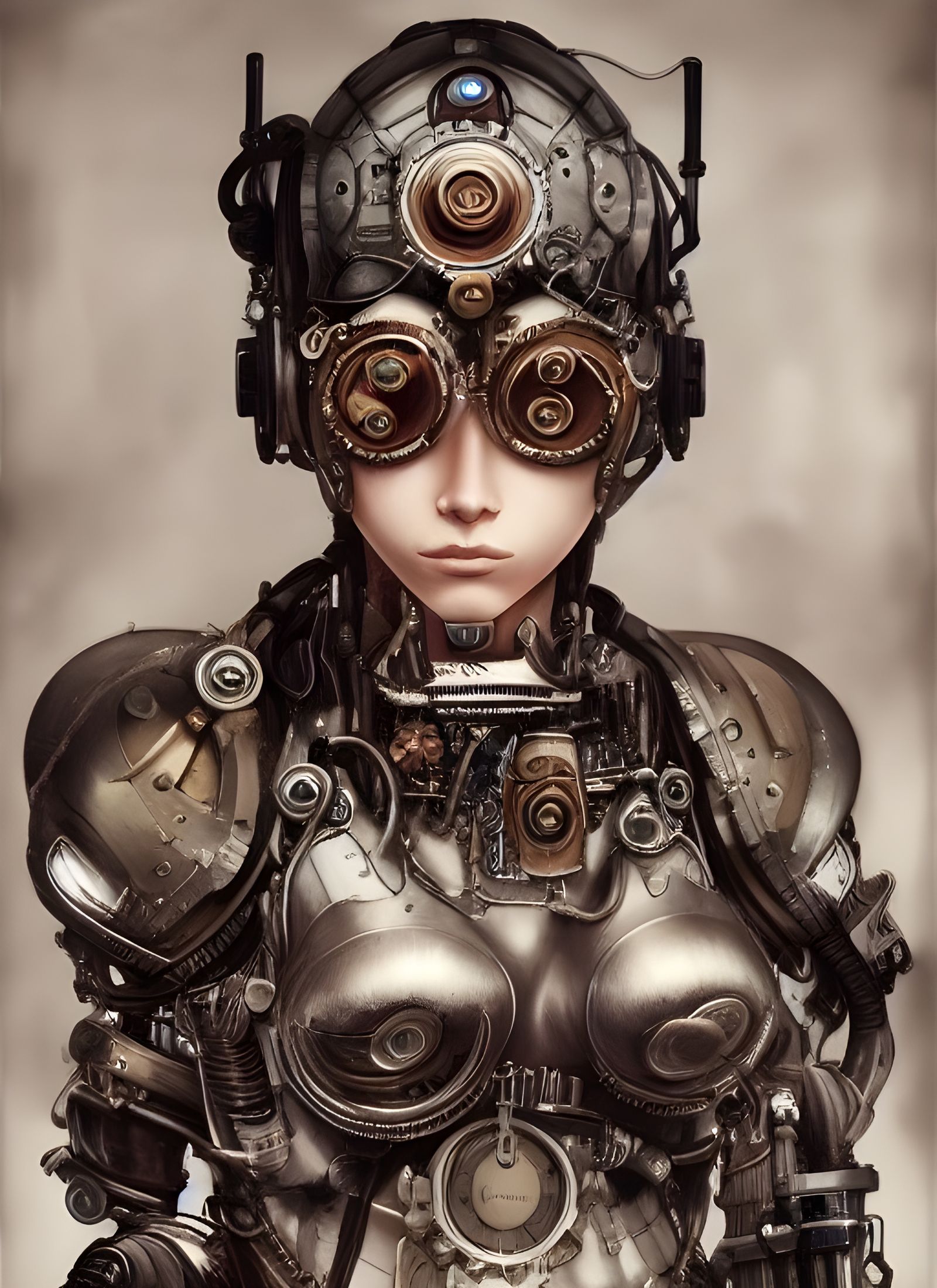 Steampunk Cyborg Superhero Portrait in Ghibli Style