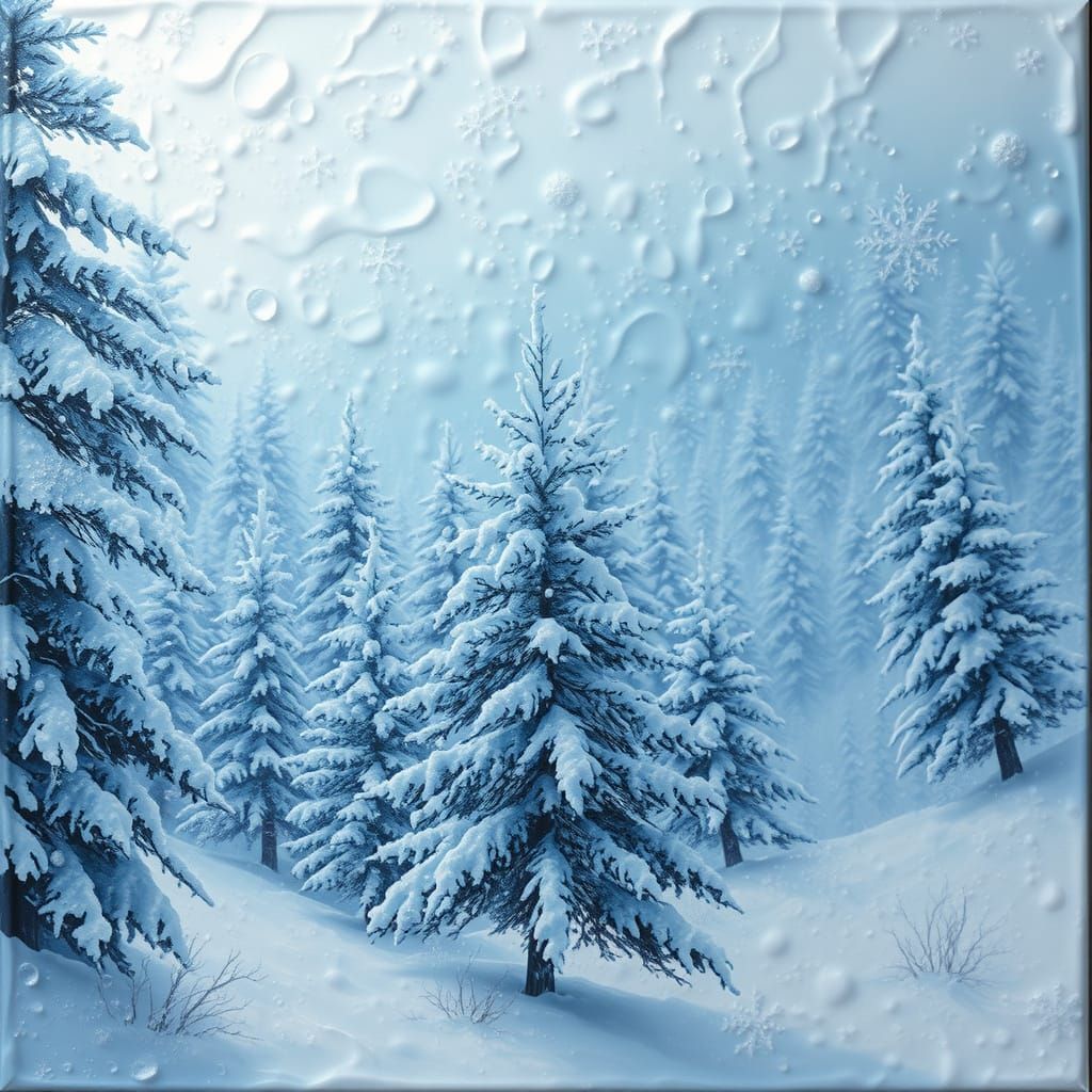 Snowy Winter Pine Landscape with Opal and Seaglass Textures