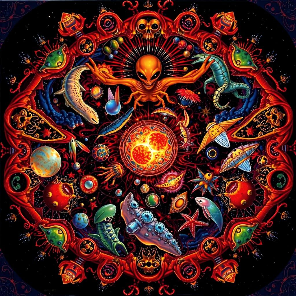 Hyperrealistic Microscopic Universe Painting with Alien Life