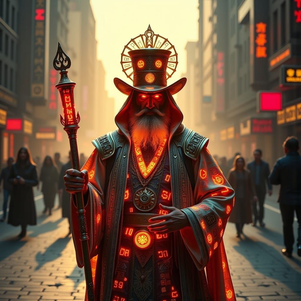 Steampunk Lord with Cane in Sunny Street