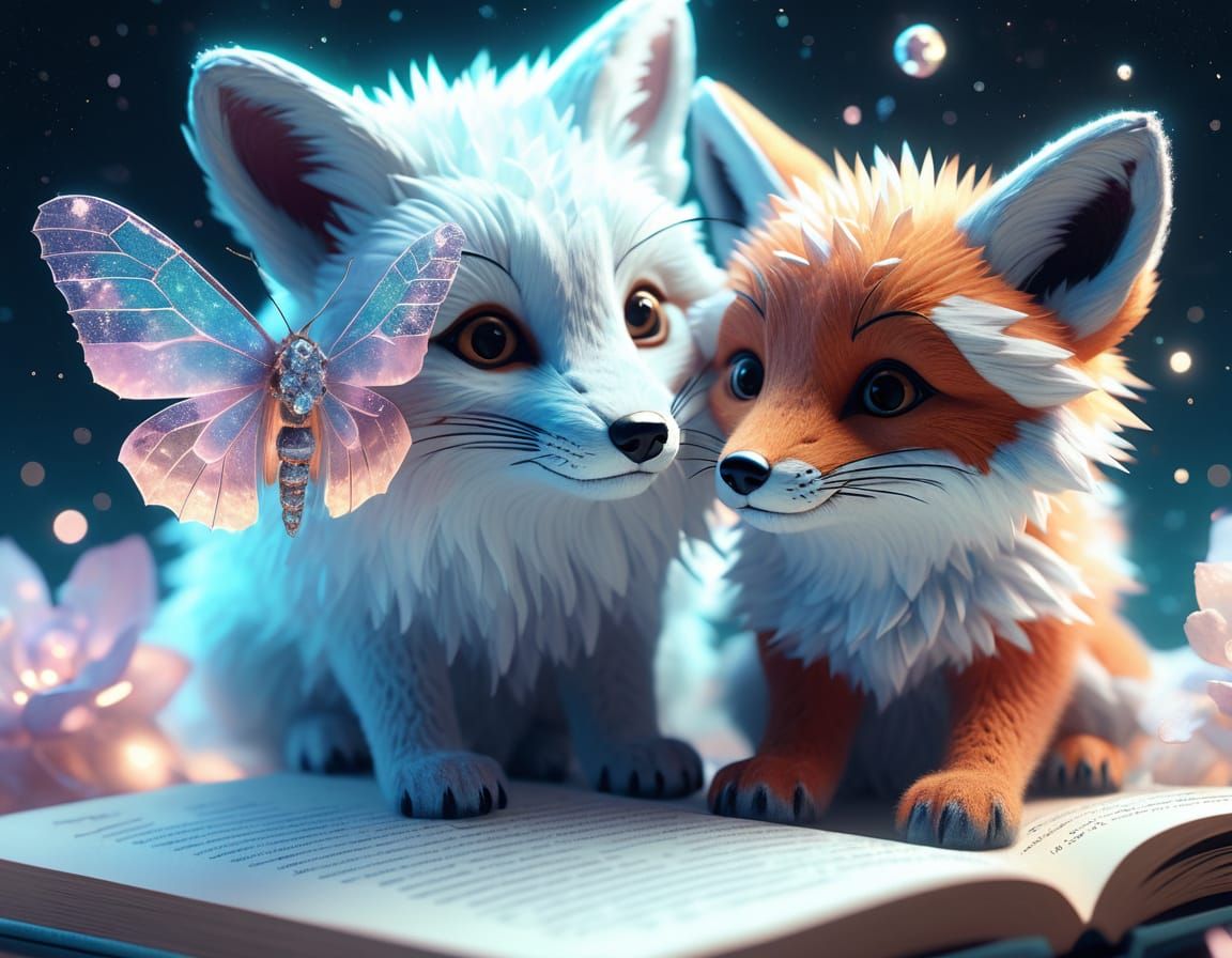 Moth-Fox Hybrid on Glowing Word: Dreamlike Digital Art