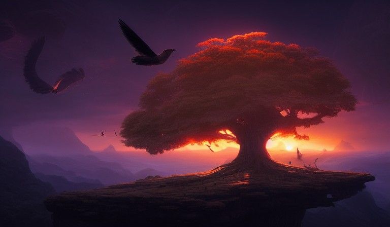 Tree of Life on Floating Landscape in Fantasy Art