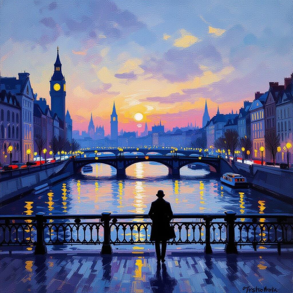 Urban Impressionist Cityscape at Twilight