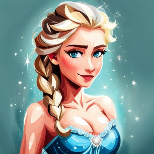 Sparkling Magical Elsa in Detailed Digital Painting