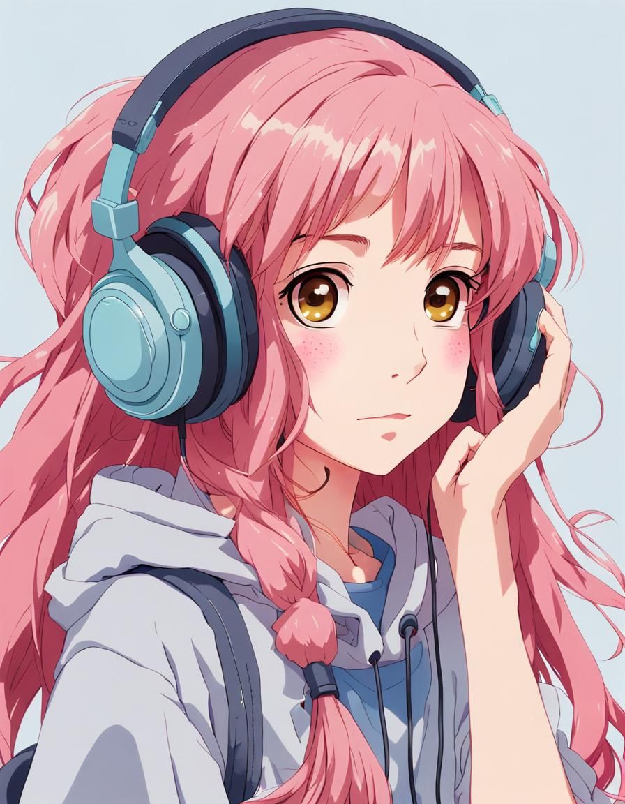 Anime Girl with Pink Hair in Studio Ghibli Style