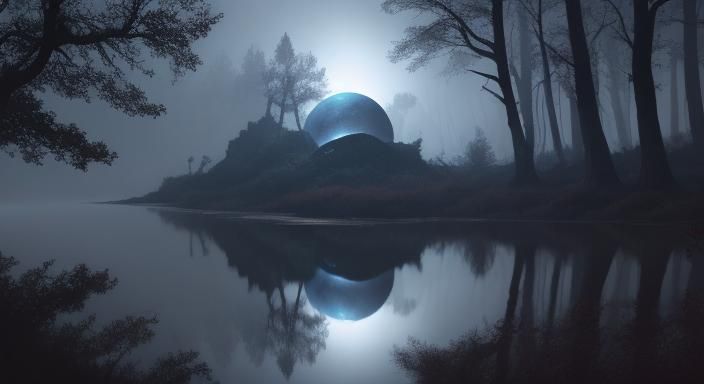 Glowing Orb Levitation in Surreal Landscape
