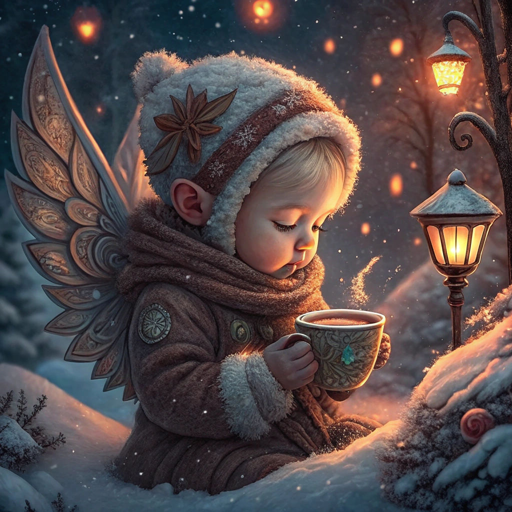 Baby Fairy's Winter Warmth: A Detailed Matte Painting
