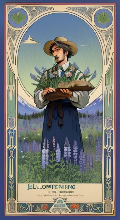 Noah Kahan in Vermont Landscape: Art Nouveau Woodcut