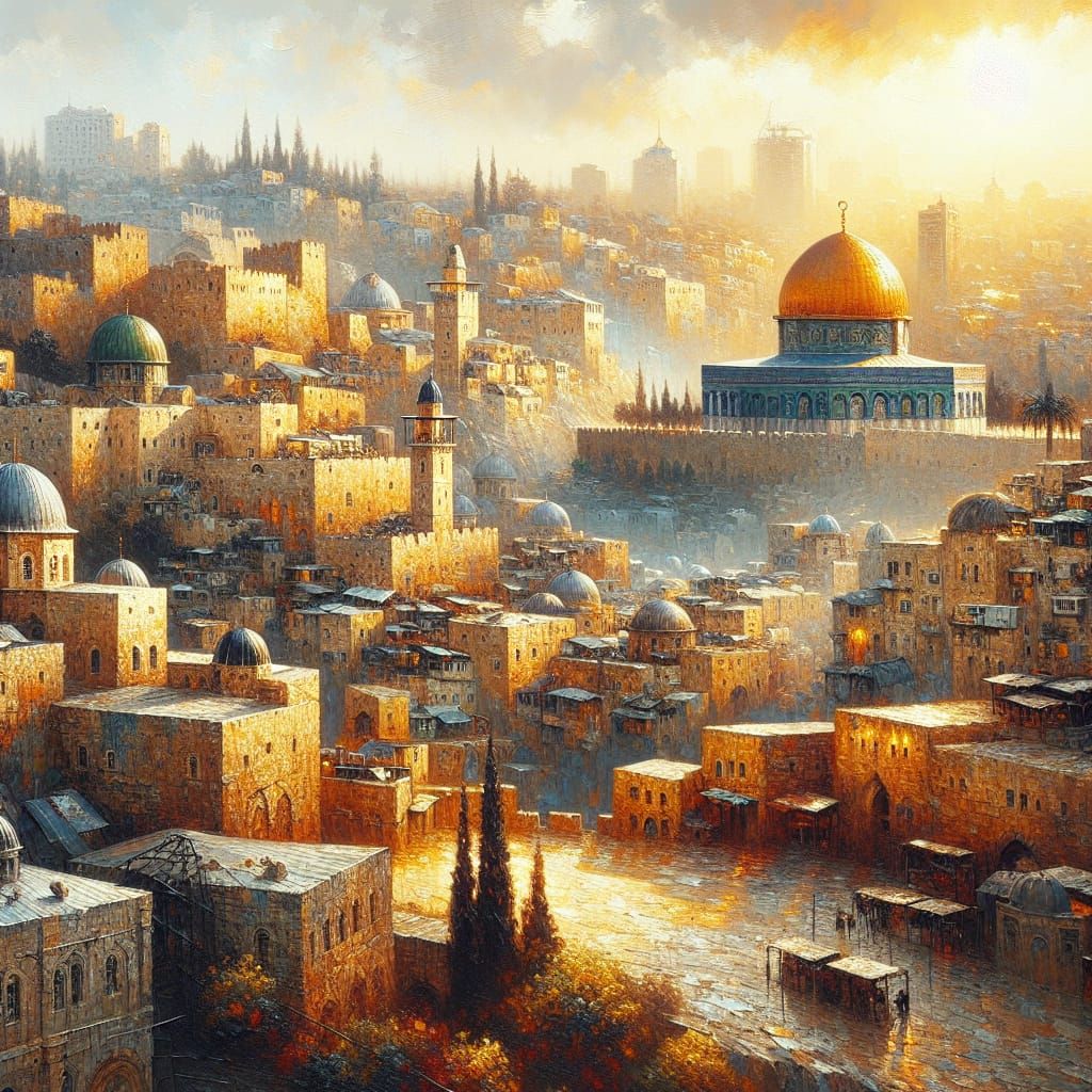 Realistic Oil Painting of Jerusalem's Historic Architecture