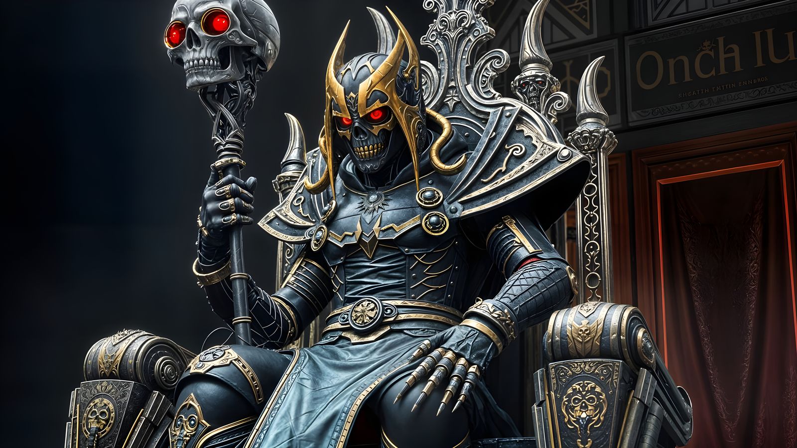 Bio-Mechanical Lich King on Chrome Throne