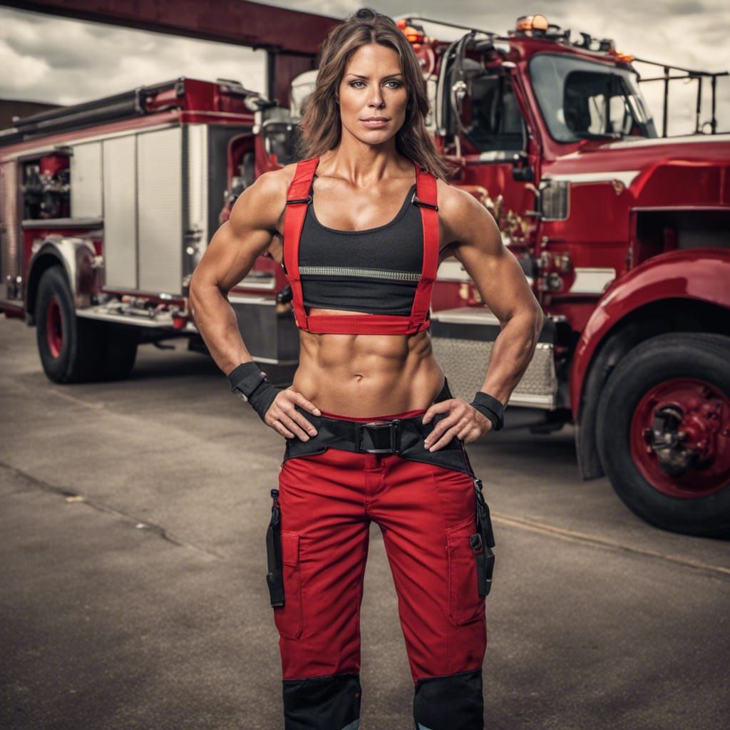 Firewoman Calendar Pin-Up with Strong Abs