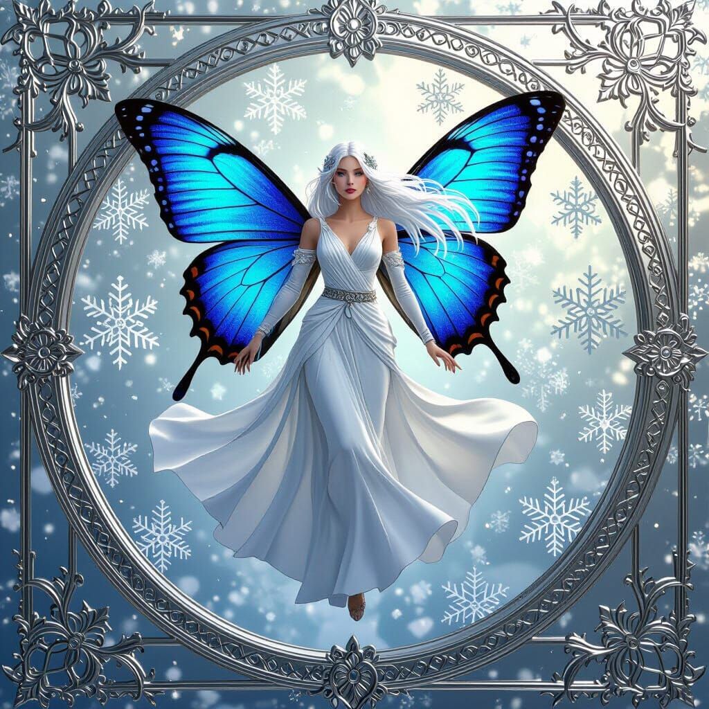 Winter Fairy with Butterfly Wings in Candy Art Style