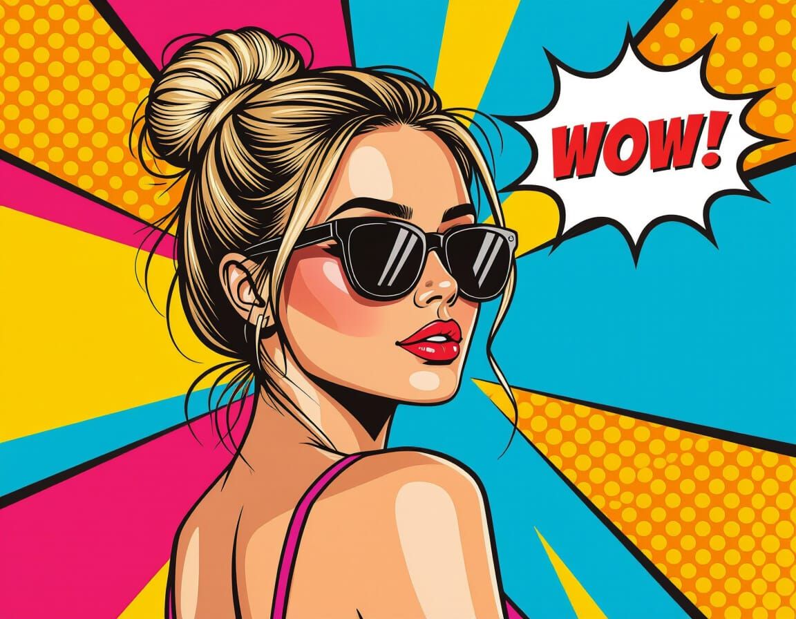 Confident Girl with Blond Hair in Pop Art Style