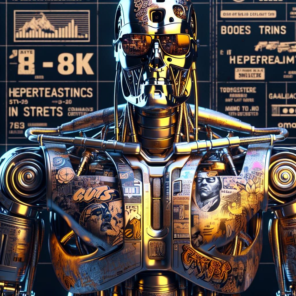 Futuristic Hyperrealistic Robot Gangster in Graffiti Style