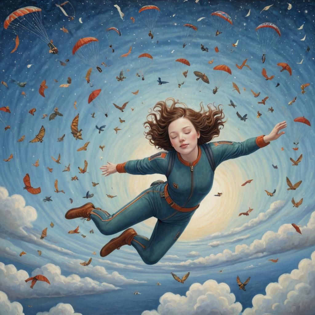 Galactic Skydiving: A Whimsical Dream Illustration