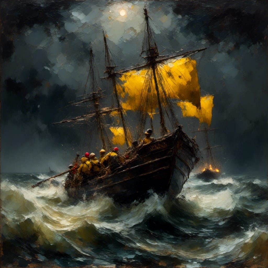 Sailors' Dramatic Rescue at Sea: An Oil Painting