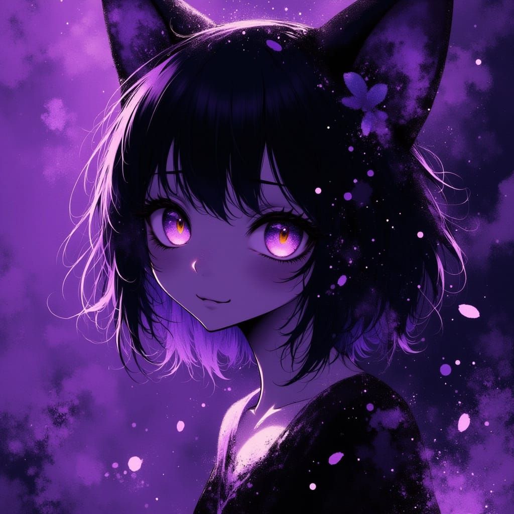 Cheshire Cat Girl Faces Storm in 80s Anime Style