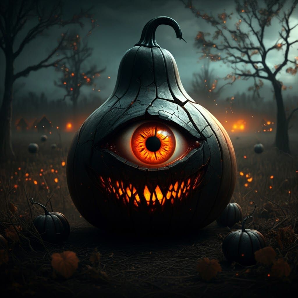 Monstrous Gourd in Macabre Autumn Scene