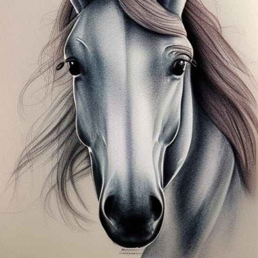 Detailed Watercolor Pencil Drawing of a Cute Horse