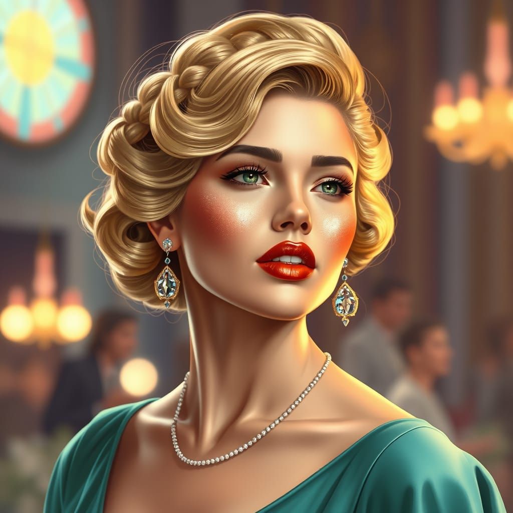 Glamorous Woman with Braided Bun, Art Nouveau Style