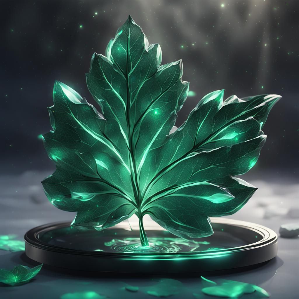 glowing emerald leaf